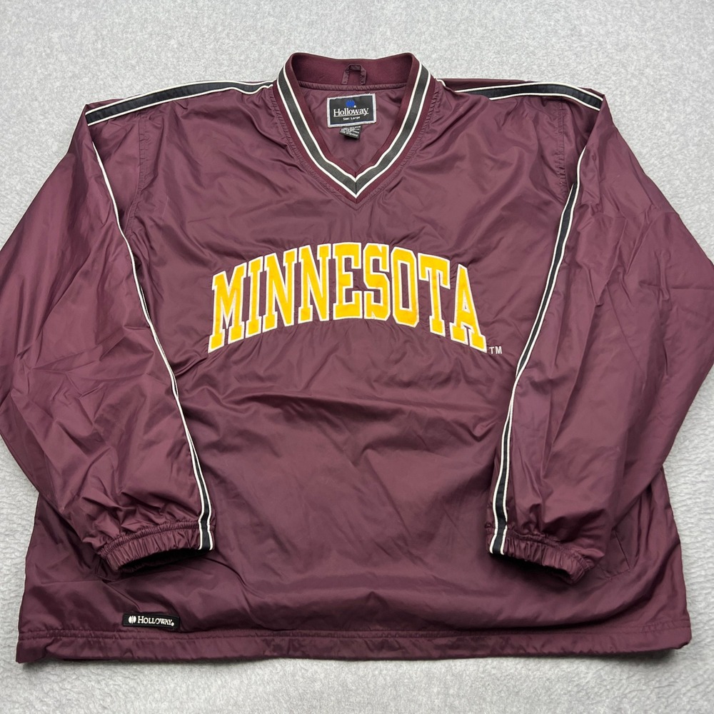 Minnesota Holloway Windbreaker Mens Large Maroon V-Neck Pockets Pullover Jacket